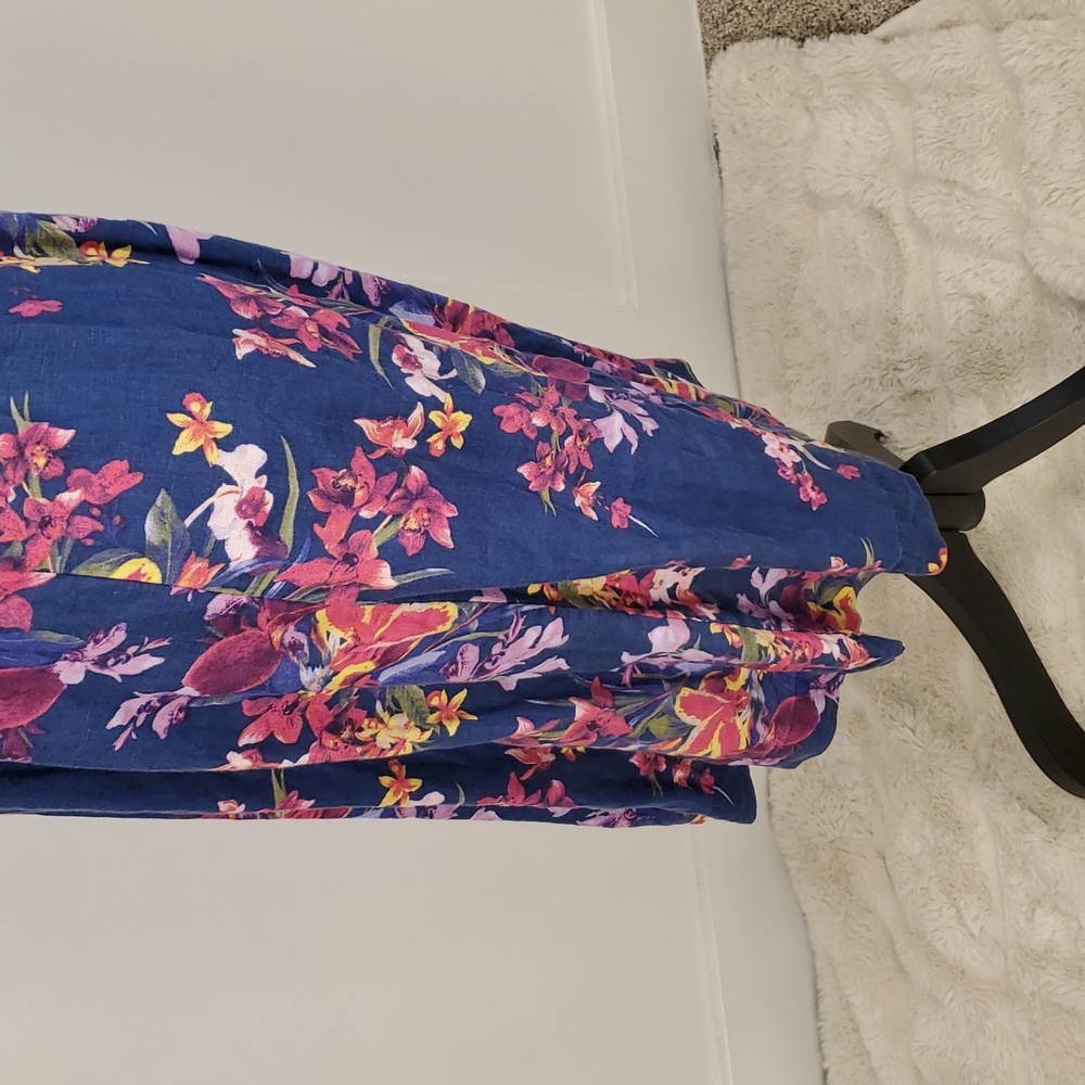 Tommy Bahama Blue Tropical Orchids Floral Linen Dress L - Picture 5 of 14